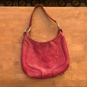 Kenneth Cole New York Womens Red Leather Flower Woven Hobo Shoulder Bag Purse
